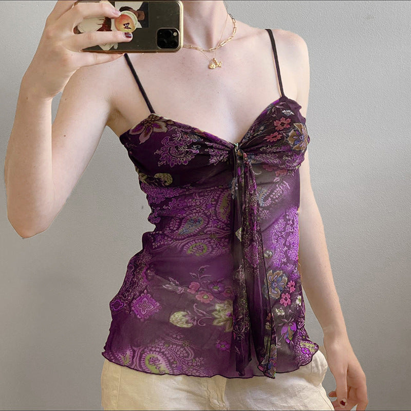 Damen Blumenmuster Spaghetti-Trägertop mit fließendem Design R&B