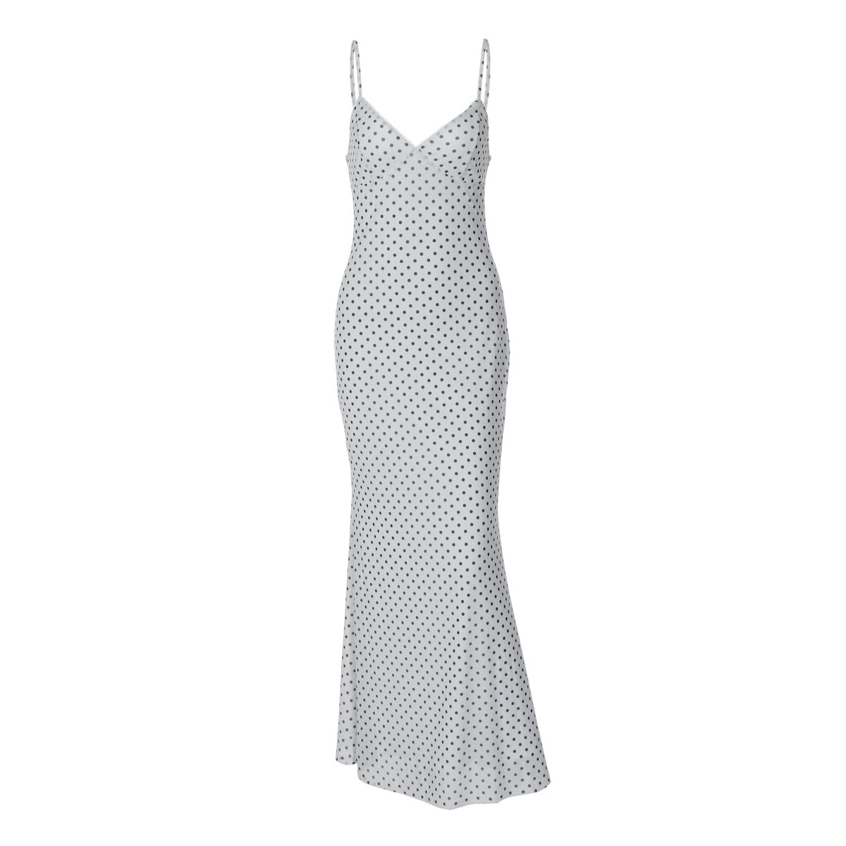 Damen Elegantes Maxikleid mit zartem Punktedesign und Spaghetti-Trägern R&B