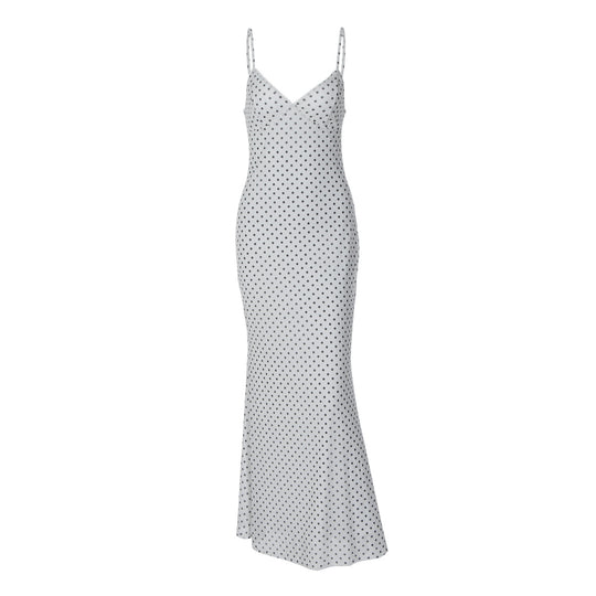 Damen Elegantes Maxikleid mit zartem Punktedesign und Spaghetti-Trägern R&B