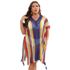 Damen luftiger Häkel-Strandponcho mit modischen Fransen R&B