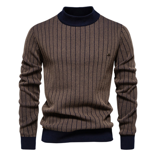 Herren Feinstrickpullover mit Rollkragen und Streifenmuster R&B