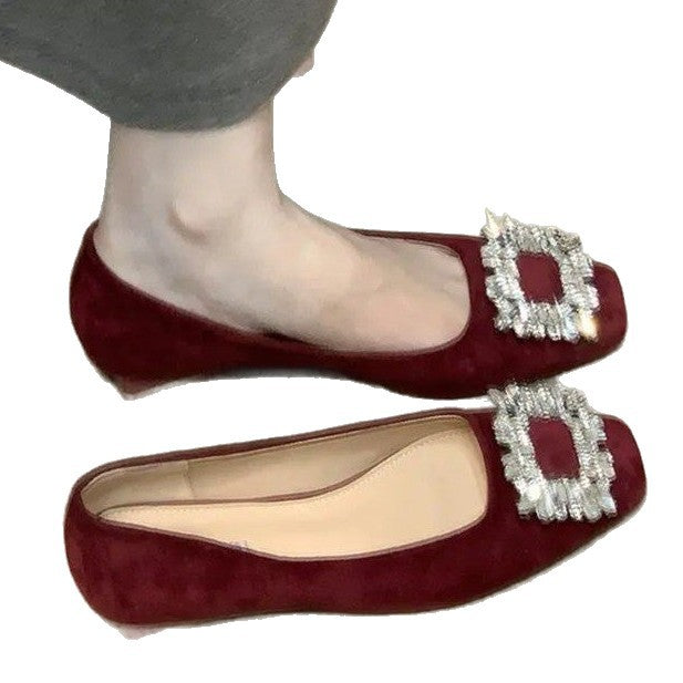 Damen elegante Ballerinas mit funkelndem Strass-Akzent und hochwertiger Oberflächenstruktur R&B