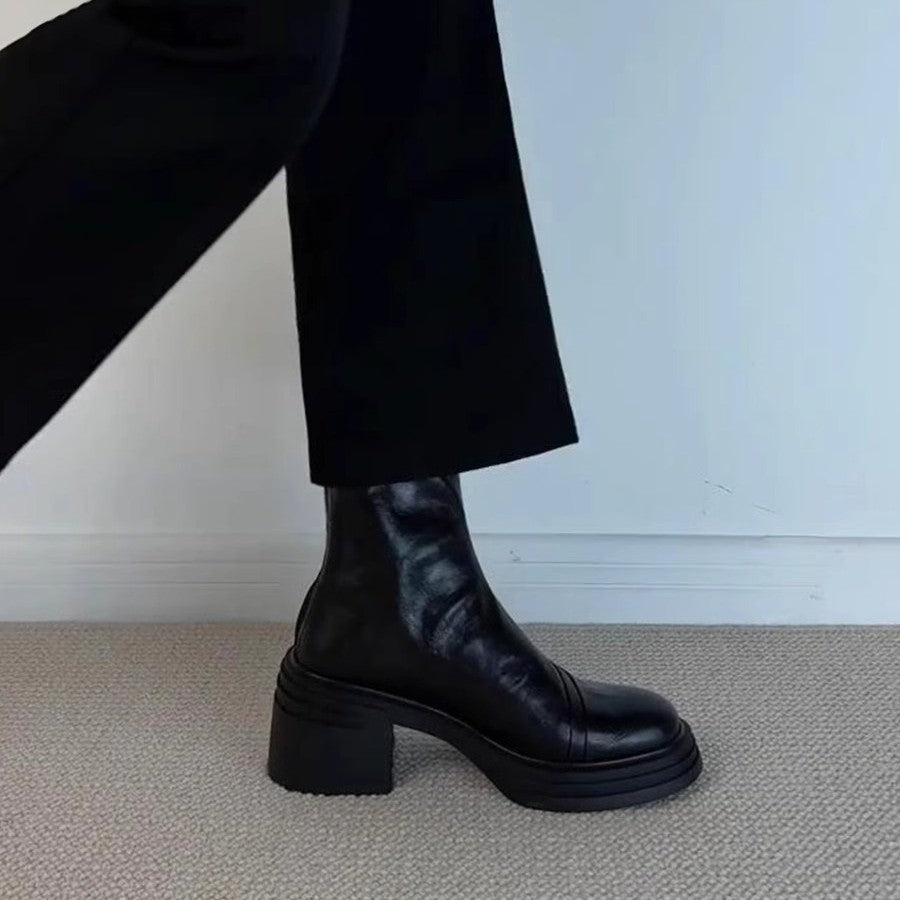 Damen Stiefeletten aus hochwertigem Leder mit trendigem Blockabsatz R&B