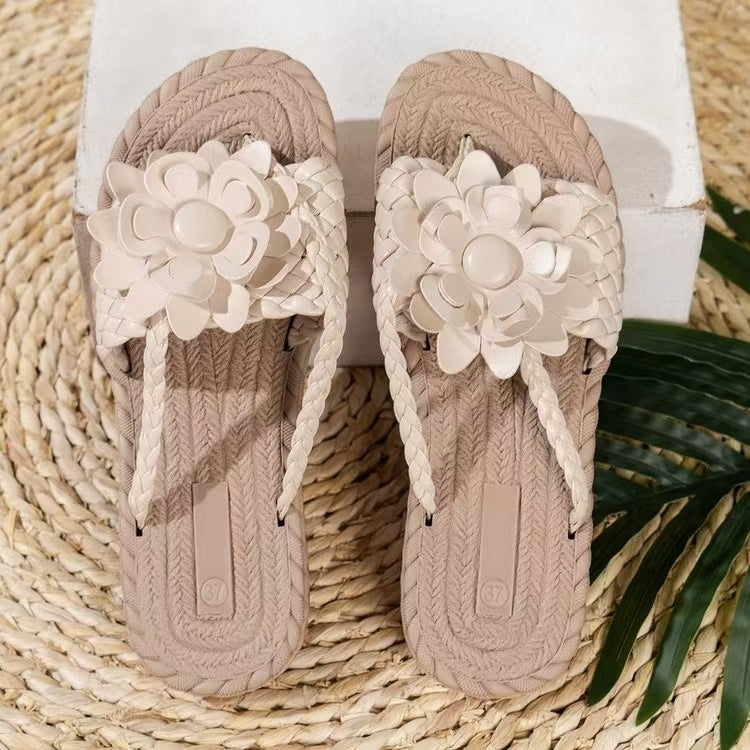 Damen modische Slide-Sandalen mit hochglänzendem Blumendetail R&B