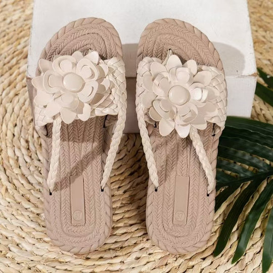 Damen modische Slide-Sandalen mit hochglänzendem Blumendetail R&B
