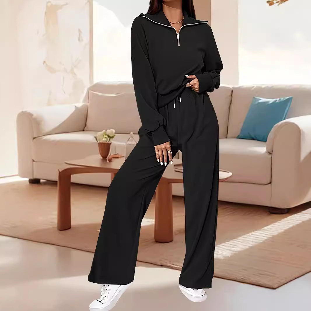 Damen Lässiger Jumpsuit mit Reißverschluss und weitem Bein R&B