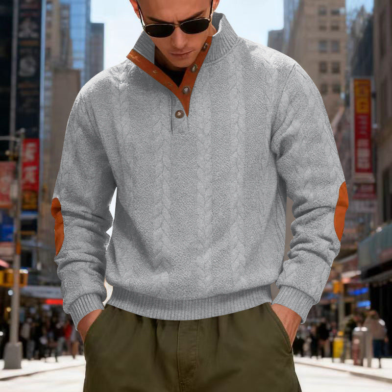 Herren gestrickter Pullover mit Kontrastdetails und modernem Knopfverschluss R&B