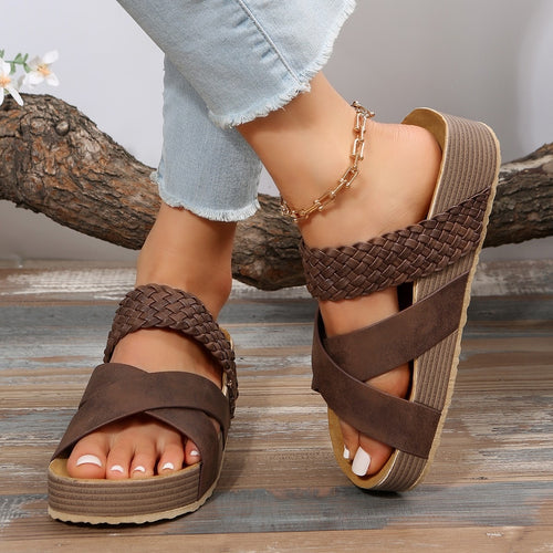Damen modische Wedge-Sandalen mit geflochtenem Design und komfortabler Innensohle R&B