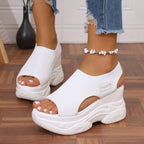 Damen Wedge-Sandalen mit elastischer Strickoberfläche und atmungsaktiver Plattform R&B
