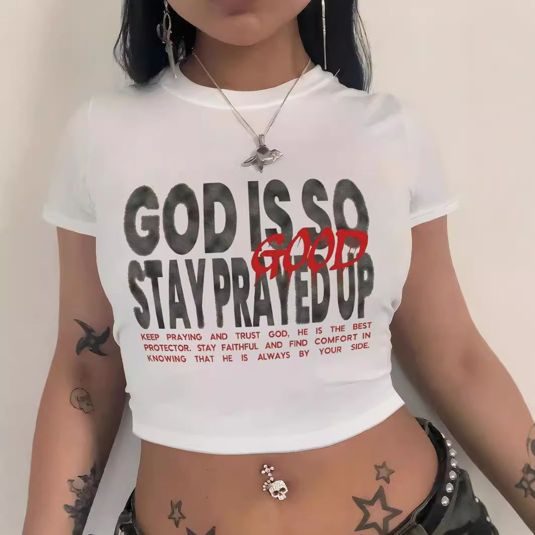 Damen Crop-T-Shirt mit künstlerischem Lippenmotiv und kreativem Druck R&B