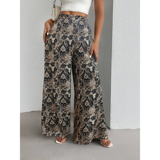 Damen Weite Palazzo-Hosen mit farbenfrohem Muster und hohem Taillenbund R&B