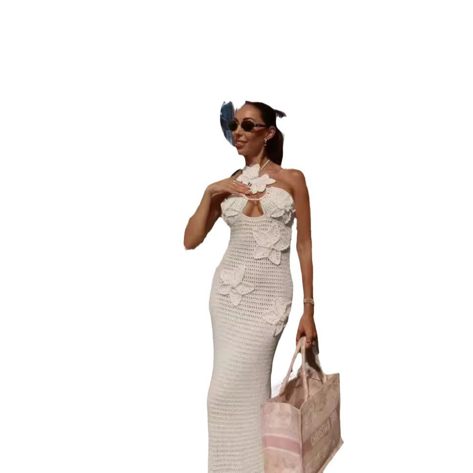 Damen Elegantes Maxikleid mit floralem Häkel-Design R&B
