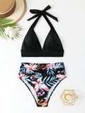 Damen Hochtailliertes Triangel-Bikini-Set mit floralem Design R&B