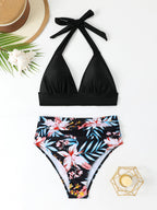 Damen Hochtailliertes Triangel-Bikini-Set mit floralem Design R&B