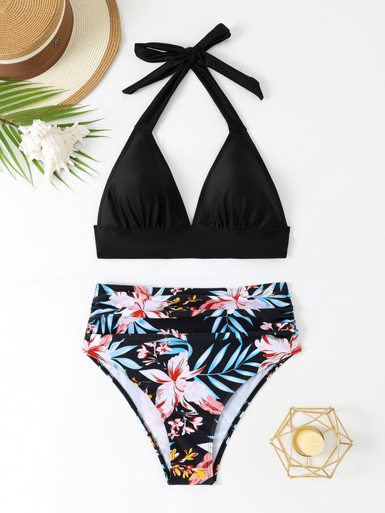 Damen Hochtailliertes Triangel-Bikini-Set mit floralem Design R&B
