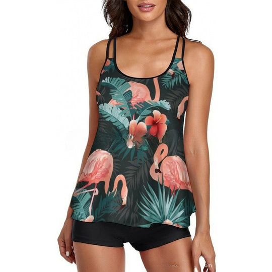Damen Sportliches Tankini-Set mit bequemem Shorts und verstellbaren Trägern R&B