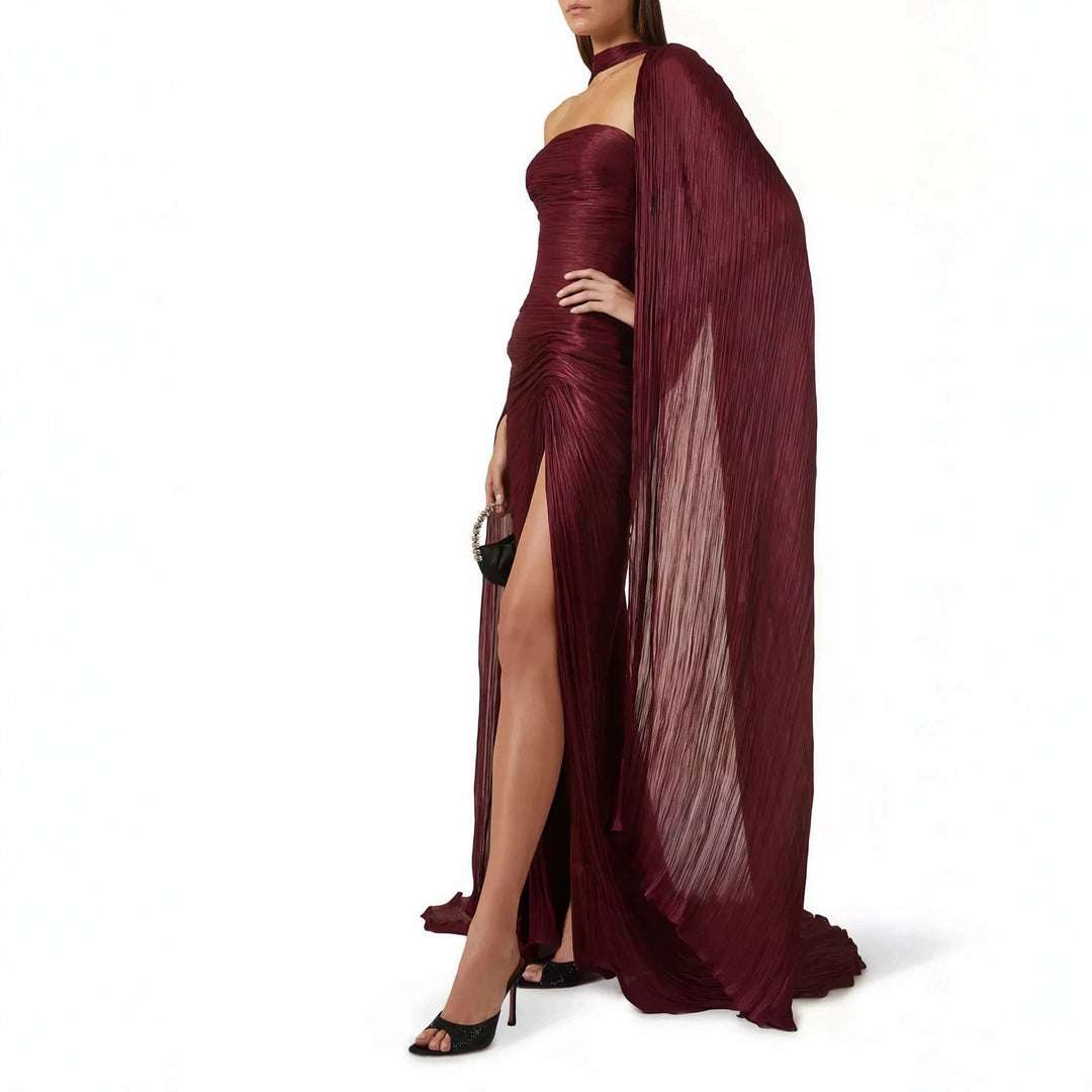 Damen Elegantes Maxi-Kleid mit asymmetrischem Schnitt und Plissierungen R&B