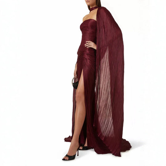 Damen Elegantes Maxi-Kleid mit asymmetrischem Schnitt und Plissierungen R&B