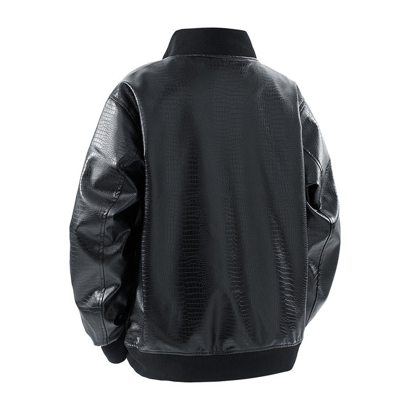 Herren Kunstleder Bomberjacke mit strukturiertem Design und praktischen Taschen R&B