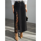Damen Eleganter Maxirock mit transparentem Spitzeneinsatz und seitlichem Schlitz R&B