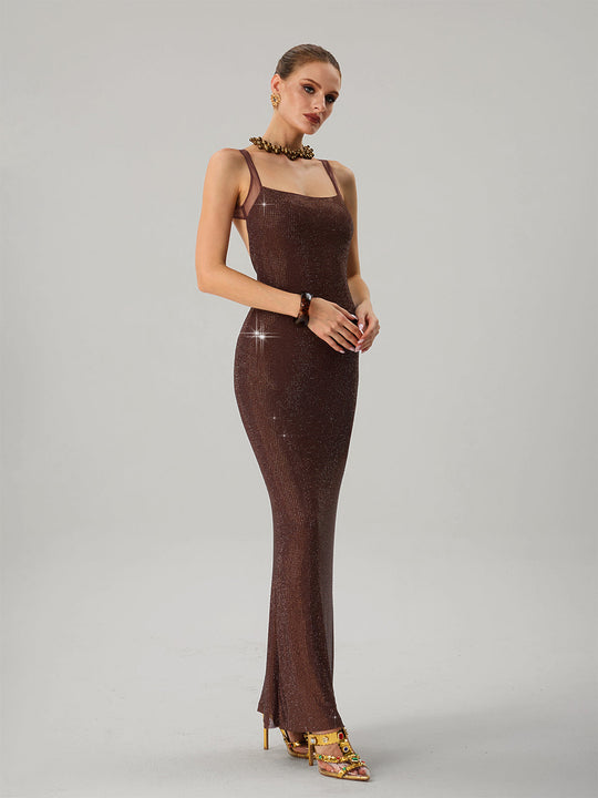 Damen Glamouröses Abendkleid mit funkelnden Pailletten und taillierter Silhouette R&B