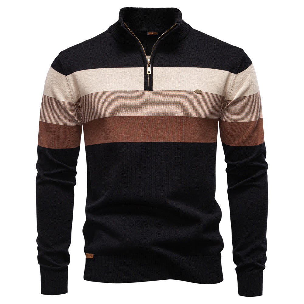 Herren Strickpullover mit modischem Stehkragen und feinen Streifen R&B