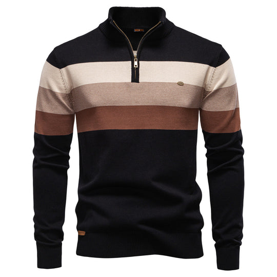 Herren Strickpullover mit modischem Stehkragen und feinen Streifen R&B