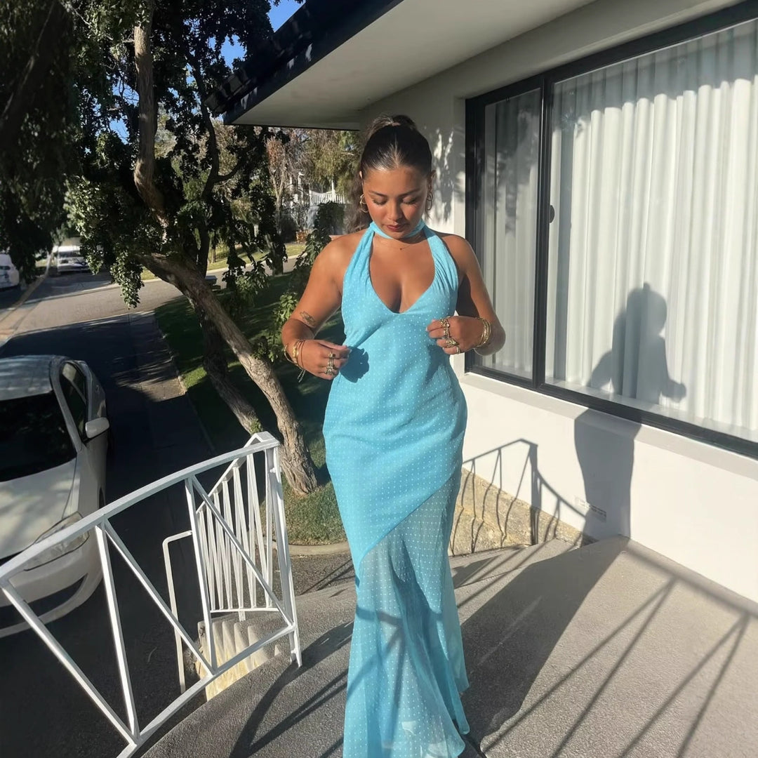 Damen Maxikleid mit raffiniertem Rückenausschnitt und eleganten Rüschen R&B