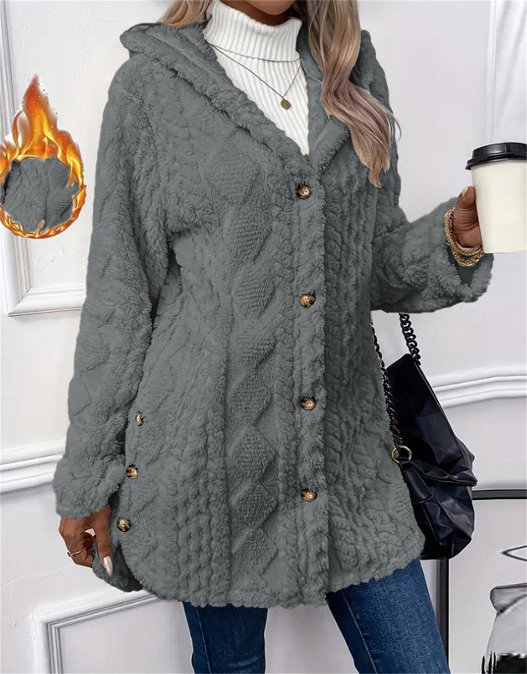 Damen Kuschelige Teddyjacke mit Knopfverschluss R&B