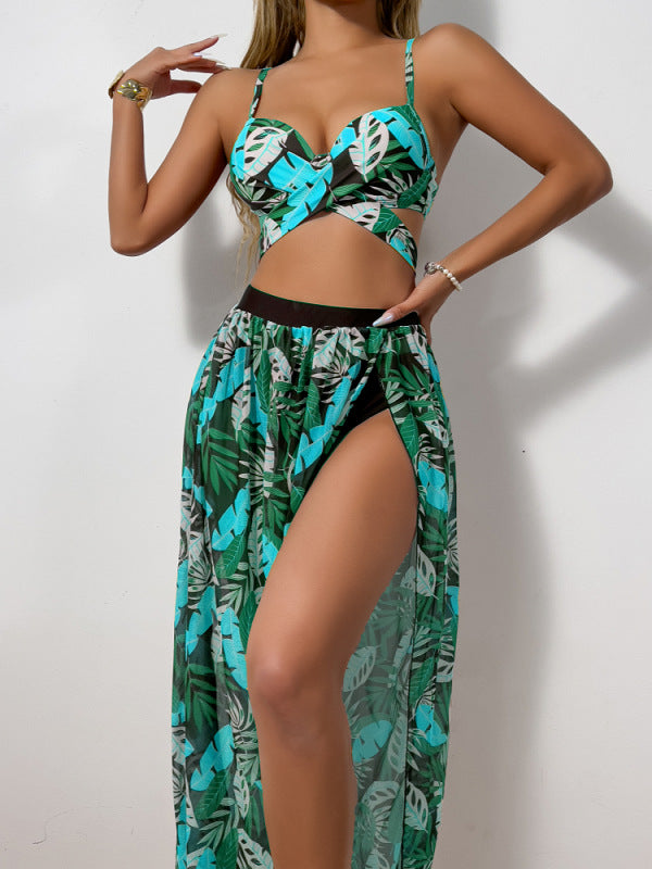 Damen Zweiteiler Bademode mit hohem Beinausschnitt und floralem Design R&B