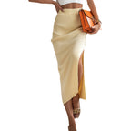 Damen Schlitz Knopf-Front Ripp Maxi Rock R&B