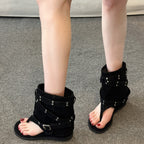 Damen Fashionable Zehentrenner-Stiefel mit Verzierungen und flexiblem Riemendesign R&B
