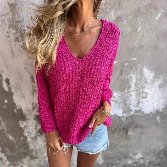 Damen Strickpullover mit V-Ausschnitt und lässigem Schnitt R&B