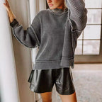 Damen lässiger Strickpullover mit strukturiertem Rippdesign R&B