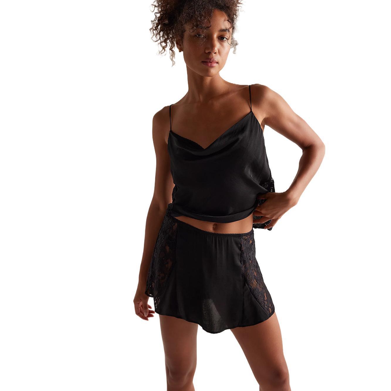 Damen Satin-Nachtkleid mit Spitzenakzenten R&B