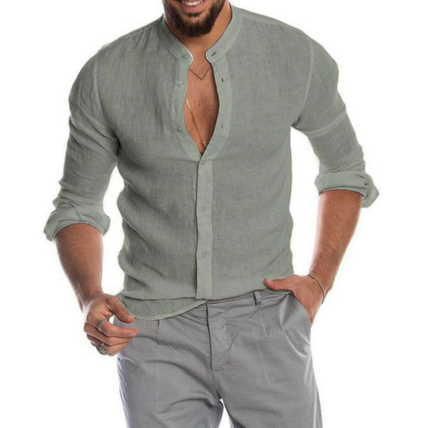 Herren Leinenhemd mit modernem Henley-Ausschnitt und Struktur R&B