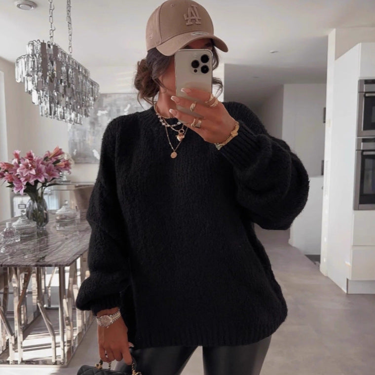 Damen Strickpullover mit voluminösen Ärmeln und feiner Struktur R&B