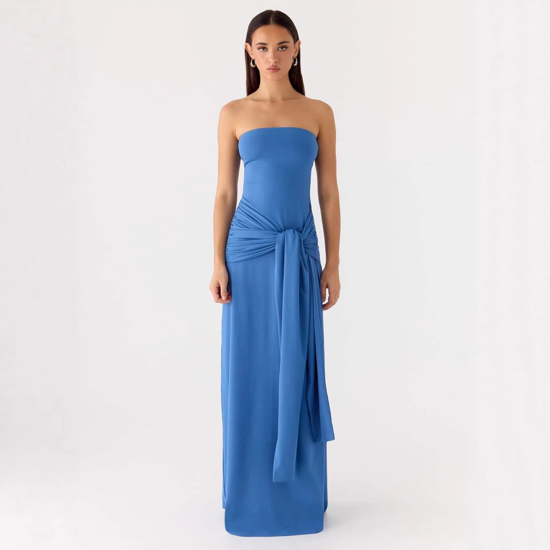 Damen Strapless Maxikleid mit elegantem Wickeldetail R&B