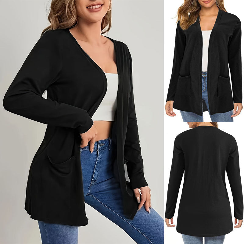 Damen Langarm Cardigan mit praktischen Taschen und offenem Schnitt R&B