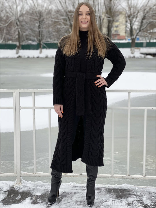 Damen Grobstrick-Mantel mit markantem Zopfdesign und offenem Schnitt R&B