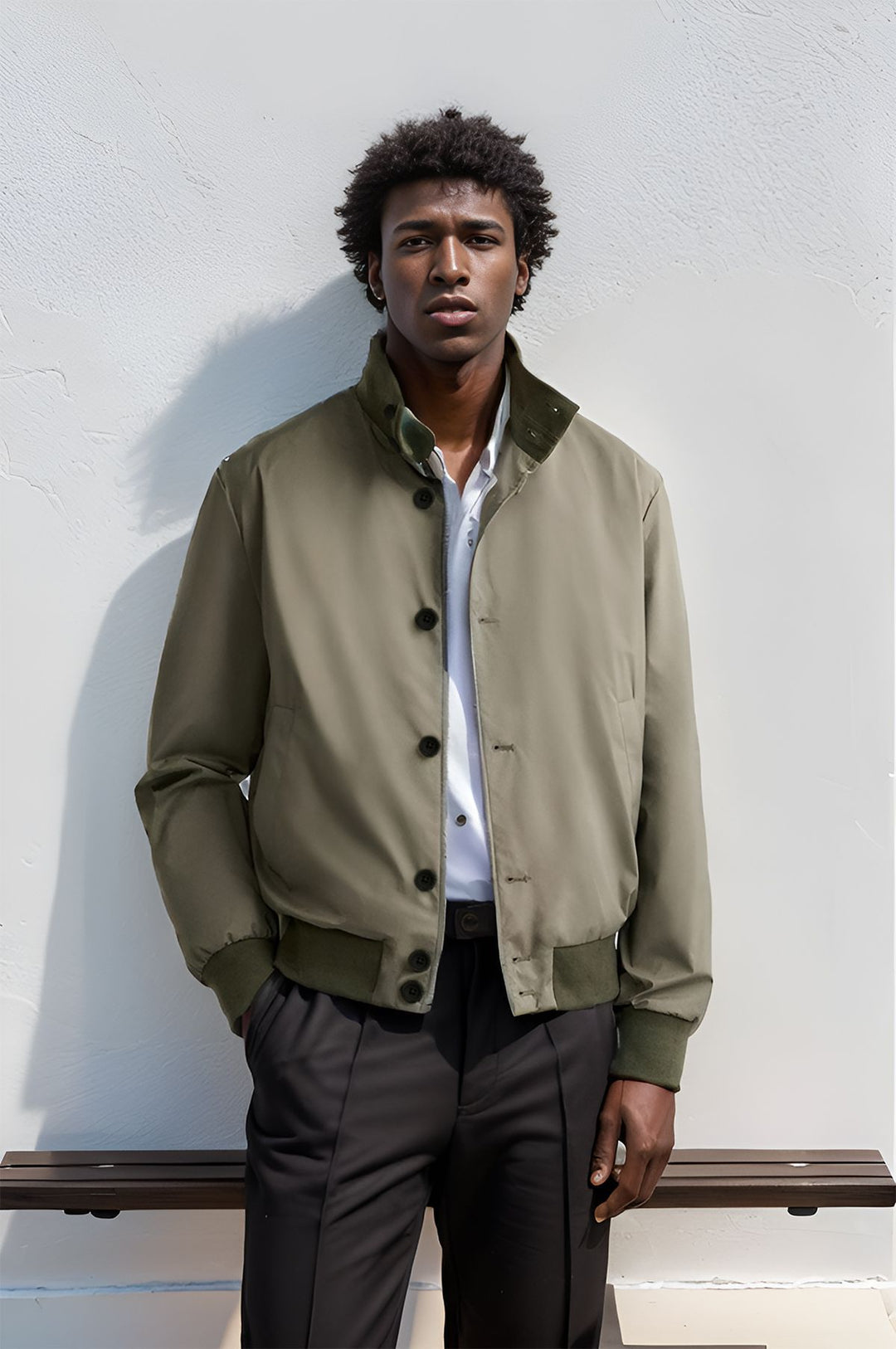 Herren stylische und praktische Bomberjacke mit elastischem Bund und Knopfleiste R&B