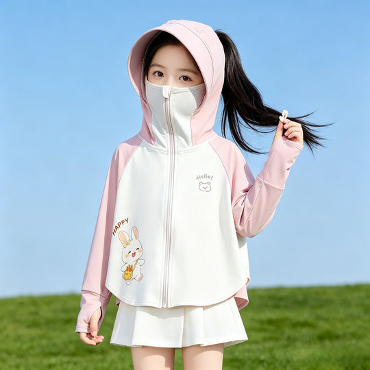 Unisex nan UV-Schutz Kapuzenjacke mit Sonnenschild und integrierter Gesichtsmaske für Kinder  R&B