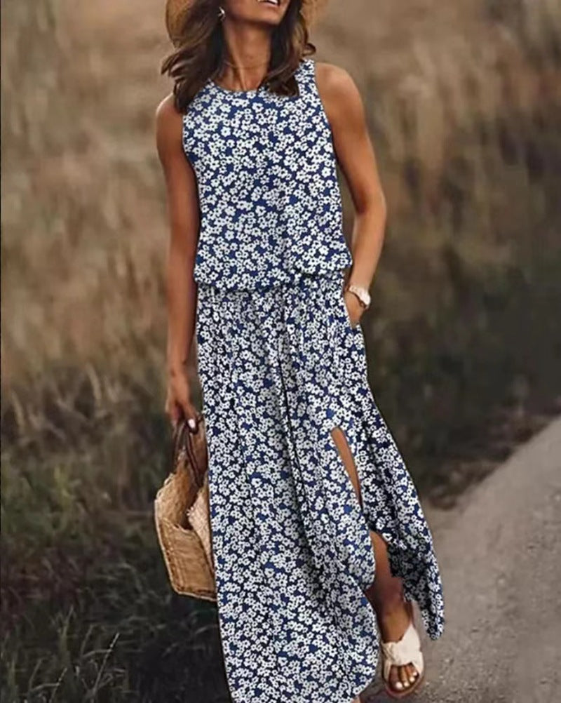 Damen Maxikleid mit floralem Schnitt und bequemen Taschen Heidi-Mode
