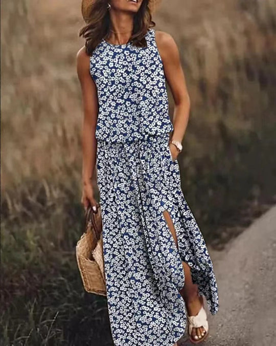 Damen Maxikleid mit floralem Schnitt und bequemen Taschen Heidi-Mode