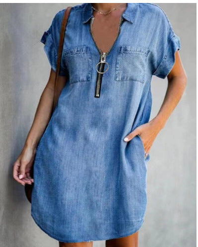 Damen Freizeit Denim-Kleid mit praktischen Taschen und Reißverschluss R&B
