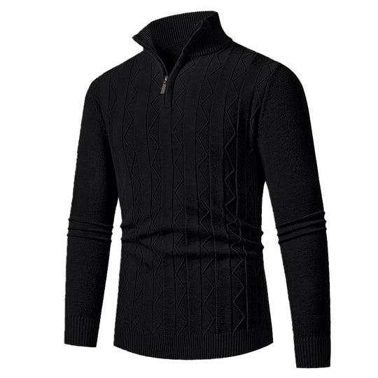 Herren Pullover mit modernem Stehkragen und strukturiertem Zopfmuster R&B