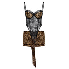 Damen Spitze Bodysuit mit animalischem Design und verführerischem Saum R&B