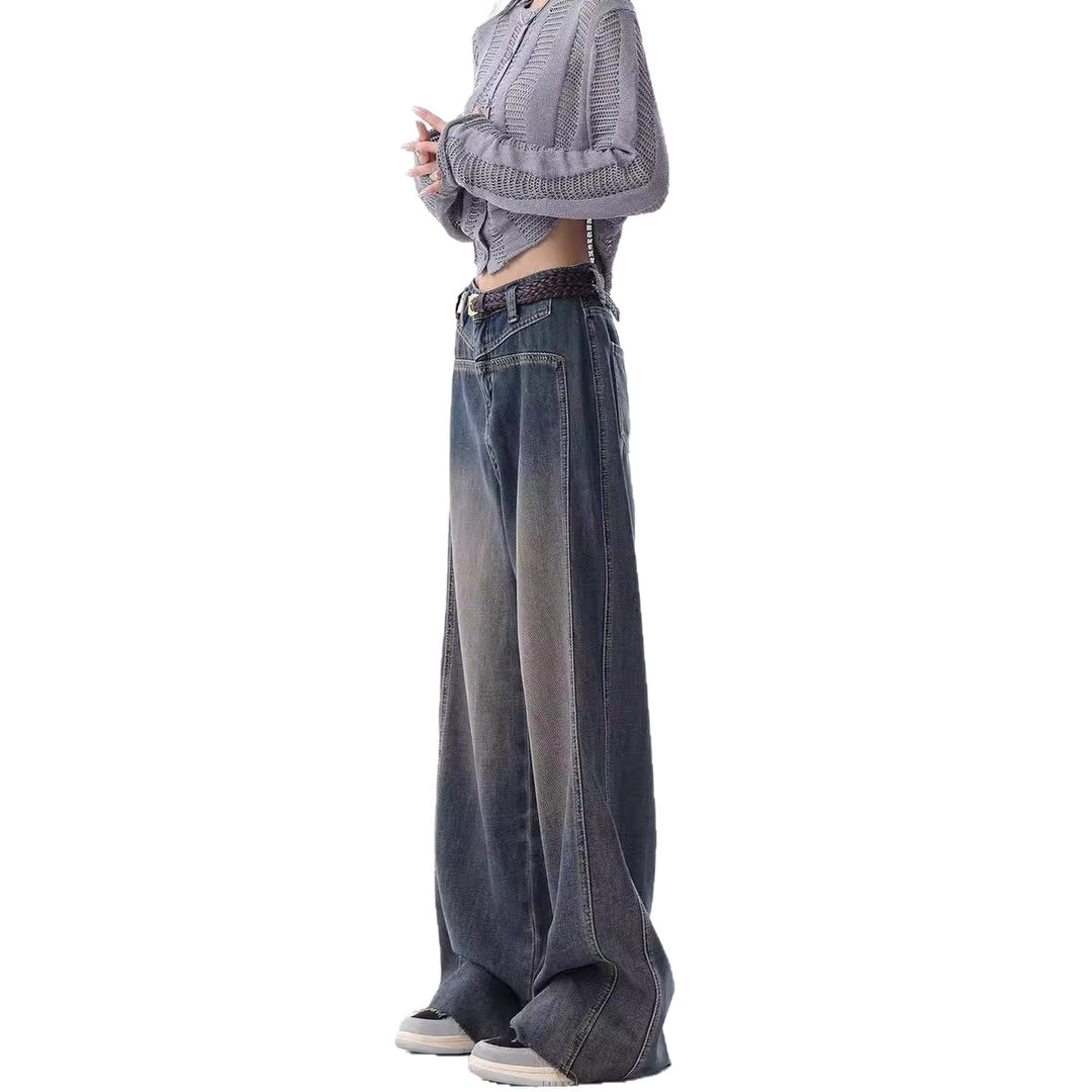 Damen Weite High-Waist Jeans mit lässigen Falten und modischem Design R&B