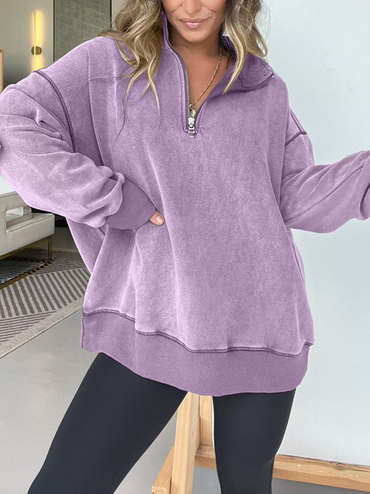 Damen Bequemer Pullover mit halbem Reißverschluss R&B