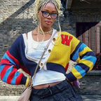 Damen Gemusterter Strickjacke mit Knopfdetails und weiten Ärmeln R&B